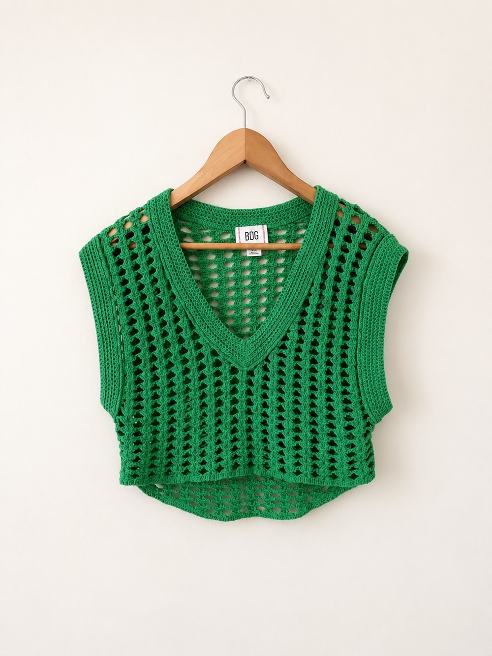 BDG‎ Urban Outfitters Green Open Knit Crochet Sweater Vest Cropped Size Small